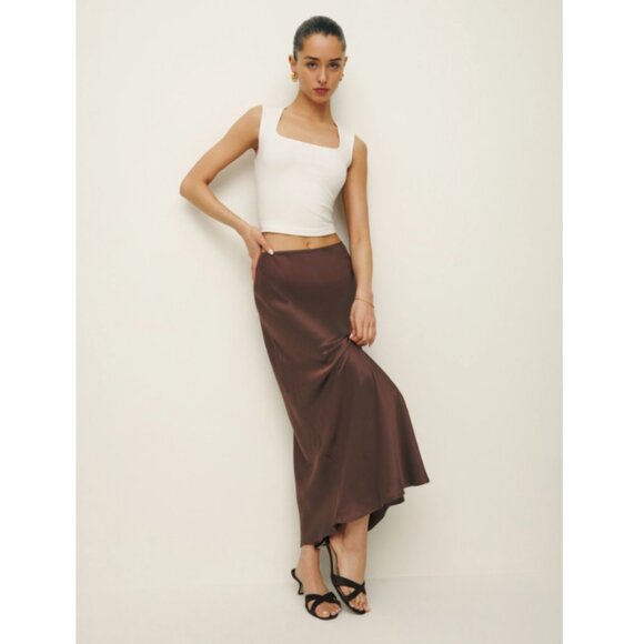 Reformation Layla Silk Skirt in Cafe - Picture 4 of 5